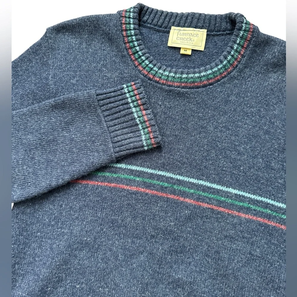 Vintage Furnace Creek Sweater Blue Striped Crew Neck Men’s Size Medium 38/40